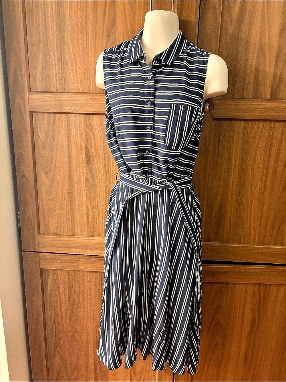 Tommy Hilfiger Striped Sleeveless Belted Midi Shirt Dress Striped Midi Dress in